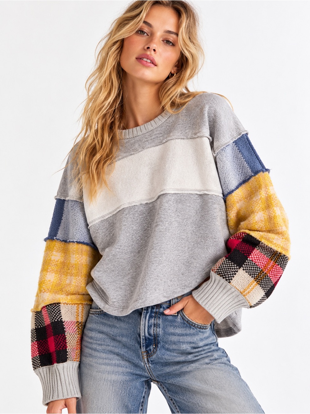 Free People We The Free Sweatshirt Easy On Me Patchwork Pullover  Small